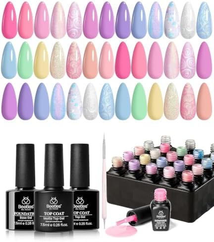 Beetles Gel Nail Polish Set, 24 PCS 20 Colors Pastel Macaron Gel Polish Kit by beetlesGelPolish