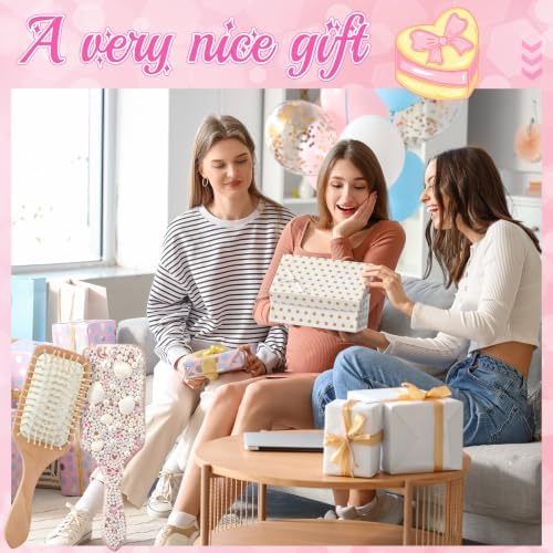 Acellegic 6 Sets Pink Heart DIY Wooden Hairbrush Craft Kit 10" White Hair Brush Make Your Own Girls Night Party Supplies with Pearl Shell for DIY Gift Wedding Birthday Valentines Party Favor - Image 4