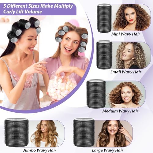 Qinzave 65 PCS Hair Curler Rollers with 5 Sizes Self Grip Hair Rollers for Long Medium Short Thick Fine Thin Hair Bangs Volume, Jumbo Curlers Rollers with Storage Bag Teasing Brush - Image 5