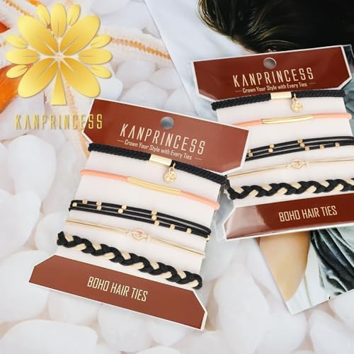 KANPRINCESS 5Pcs Boho Hair Tie Bracelet, Elastic Ponytail Bands Set - Image 6
