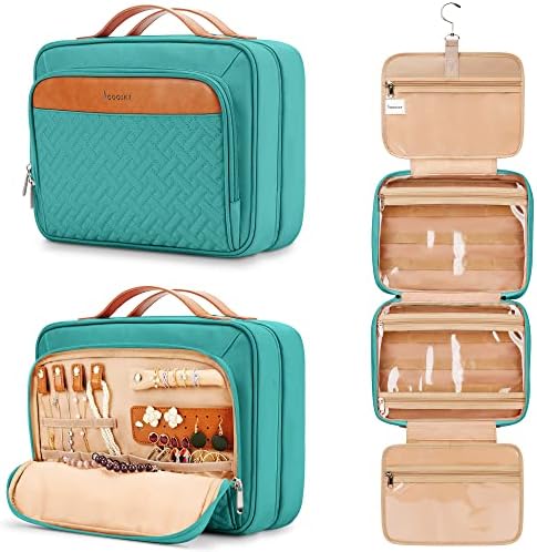 COOSKY Travel Hanging Toiletry Bag for Women, Cruise Ship Essentials, with Jewelry Organizer, Extra Large Makeup Dopp Kit, Waterproof Cosmetic Bags, Toiletries Kit Set with Trolley Belt, Blue by COOSKY