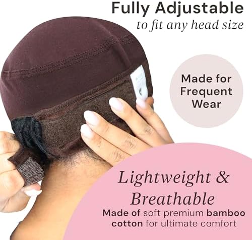 MILANO COLLECTION Wig Grip Caps for Women, Adjustable No Slip Wig Cap with Grip Band, Built-In Secure Elastic HeadBand for Lace Front Styles, Chocolate Brown & Nude, 2 Pack - Image 3