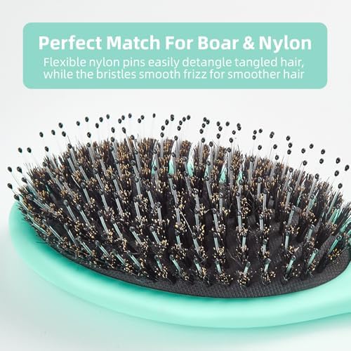 Boar Bristles Hair Brush for Women and Men, Detangling Hair Brush for Smoothing Massage Add Shine, Nylon&Boar Bristles Detangler brush for Hair Healthy (1 Pack-MintGreen) - Image 2