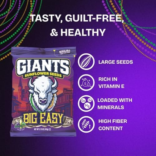 GIANTS Big Easy Sunflower Seeds - Sunflower Seeds to Eat, High Protein Snack, Smoky BBQ & Vinegar, Source of Vitamin E & Fiber Content - 5 oz Resealable Bags (Pack of 3) - Image 3