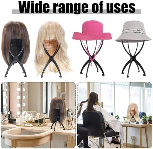 obeoby Wig Stand, Portable Wig Holder Wig Head Stand for All Wigs Travel Wig Hair Stylist Gifts for Women(black (2 pack)) - Image 6