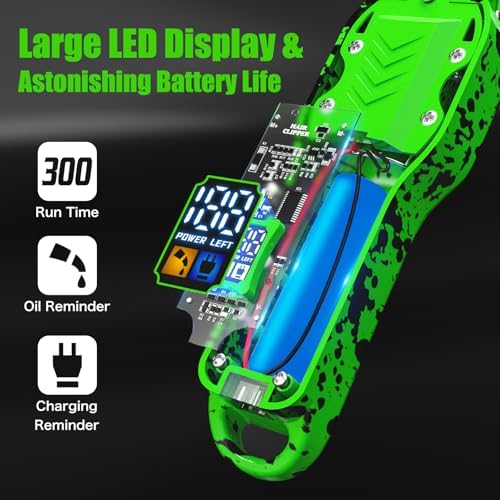 Professional Hair Clippers for Men, Cordless Barber kit for Hair Cutting & Grooming, Hair Clippers and Trimmer Set for Barber Haircut with LED Display, 8 Fade Taper Combs(Green Set) - Image 4