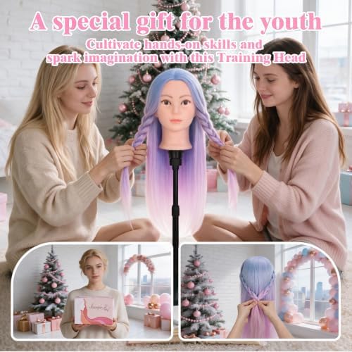29''Mannequin Head with Hair,Colorful Mannequin Doll Head-Blue Purple Ombre - Image 4