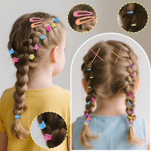 TsMADDTs Elastic Hair Ties, Colorful Hair Accessories for Baby Toddlers Kids Girls, 26 Colors Small Rubber Bands Set with Ties and Clips, Styling Tools - Image 6