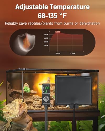 Pawfly Reptile Heat Pad with Thermostat & Timer - Reptile Heating Pad 8 x 5.9 Inch, 7 W Hermit Crabs Heating Pads, Heat Mat for Reptiles Turtles Frogs Snakes Lizards Geckos Plants Seedlings - Image 2
