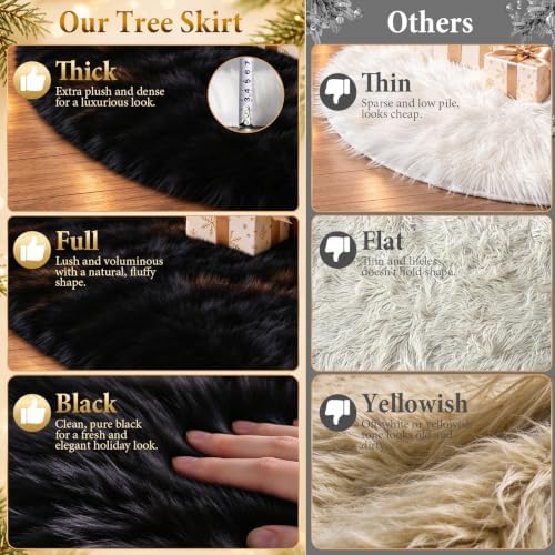 59 Inch Black Christmas Tree Skirt, Soft Faux Wool Tree Base Cover - Image 7