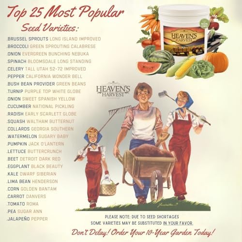 Heaven’s Harvest “10 Year Garden” Survival Seed Bank Kit | Over 50k Non GMO Heirloom Vegetable Survival Seeds + 2 Free Bonus Items: Clyde’s Garden Planner + Seed Vault Storage Drum for 10 Year Storage - Image 3