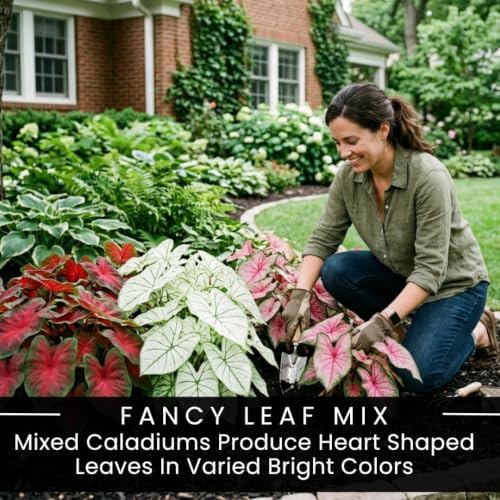 10 Fancy Mix Caladium Bulbs – Colorful Heart Shaped Foliage for Containers - Image 2