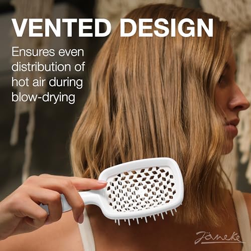 Janeke Superbrush Detangling Brush for Soft Smoothing Hair Brushing with Anti-Static Bristles - Vented Wet Hair Brush for Blow Drying Use - Perfect for Curly, Thick, Wavy, Fine Hair Types (White) - Image 2