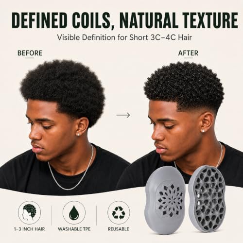 Washable Curl Sponge Alternative for Black Men, TPE Curl Defining Brush for 3C-4C Hair, Twist Styling Tool for Natural Coils, Starter Loc Tool, Reusable Barber Styling Tool(1, gray) - Image 7