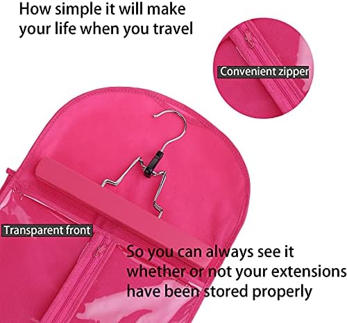 1 Pack Extra Long Hair Extension Holder Wig Storage Bag with Hanger Hairpieces Ponytail Bundles Storage Carrier Case for Store Style Hair Travel Hair Extensions Bag Pink Color - Image 5