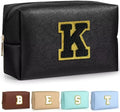 TOPEAST Initial Cosmetic Bag, PU Leather Waterproof Travel Toiletry Bag, Monogrammed Gifts for Women, Personalized Birthday Gift for Sister Friends, Cute Stuff for Girls (Black K) by TOPEAST