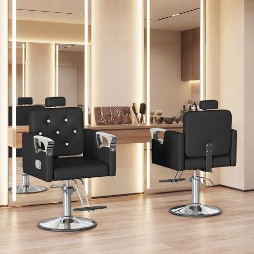 Barber Chair for Hair Stylists, Hydraulic Styling Chair with Heavy Duty Pump, 360° Swivel Barber Chairs with Reclining, Adjustable Headrest, Beauty Salon Equipment, 330 Lbs - Image 2