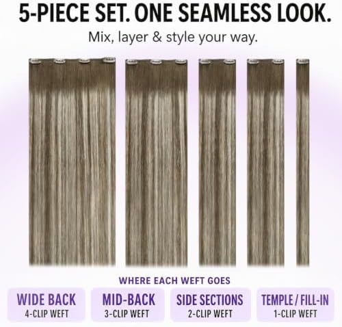 LaaVoo Human Hair Clip in Extensions Balayage Blonde, 5pcs 16inch - Image 5