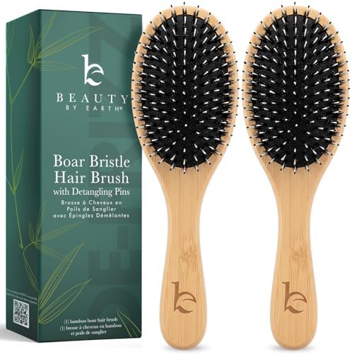 Boar Bristle Hair Brush - Smoothes & Detangles All Hair Types by BeautybyEarth