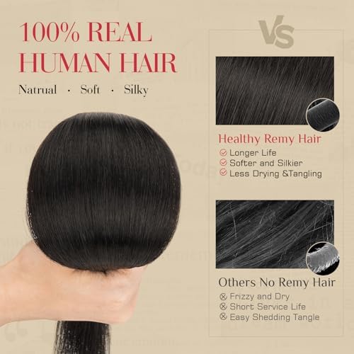 Rich Choices Real Human Hair Clip In Extensions-6 Pcs Single Clip Design-100% Remy Hairs Invisible Clip in Extensions for Thin Hair-Seamless Hairpieces for Women/Men-18 Inches #1B Natural Black - Image 4