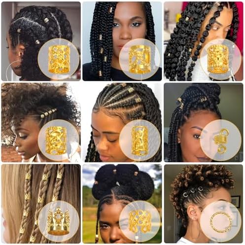 Lucomb 220 Pcs Gold Hair Jewelry for Braids, Loc Jewelry for Hair Dreadlock, Loc Charms for Women, Metal Gold Braid Rings Cuffs Clips for Dreadlock Accessories Clip Braids Extensions Decorations - Image 4