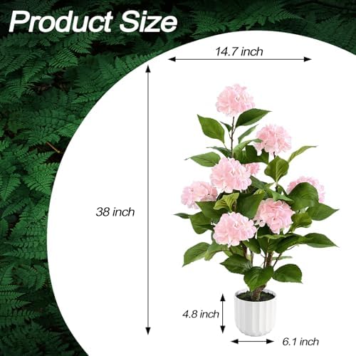 3FT Artificial Hydrangea Tree 2 Pack, Realistic Faux Hydrangea Plants in Pot with Pink Flowers, Lifelike Faux Greenery Home Indoor Outdoor Front Porch Garden or Wedding, Pink - Image 3