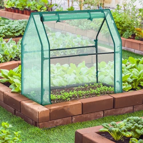 Mini Greenhouse for Indoor Outdoor: Ohuhu Tabletop Portable Green House with Waterproof Pad for Small Plants Nursery Germination, 36"x18"x33" Heavy-Duty PE Cover Green - Image 5
