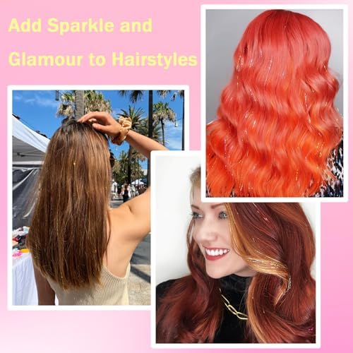 NIACONN Glitter Hair Tinsel Extensions Kit Gold with Tools and Beads, 48 Inch Sparkly Fairy Colorful Tensile Strands Shiny Hair Accessories for Women Girls Kids - Image 5