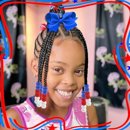 NAISKA 62PCS 4th of July Hair Beads for Braids Festival Hair Bow Clips Red White Blue Loc Beads Ribbon Bow Hair Jewelry Braids Clips with Bow Independence's Day Hair Accessories for Girls - Image 3