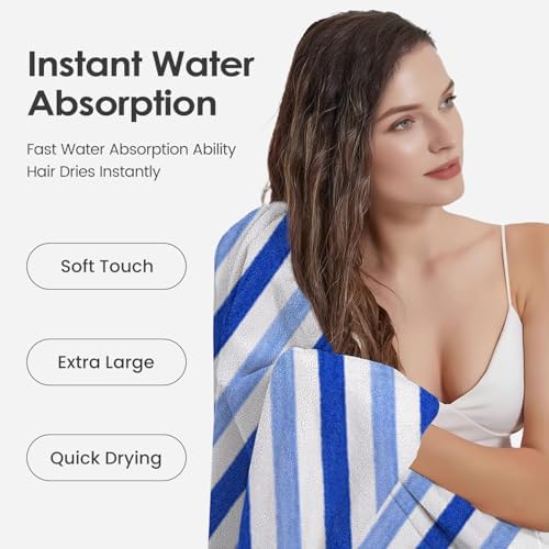 JML Bath Towels, Pack of 4, 30"x60", Large, Cabana Stripe Blue - Image 5