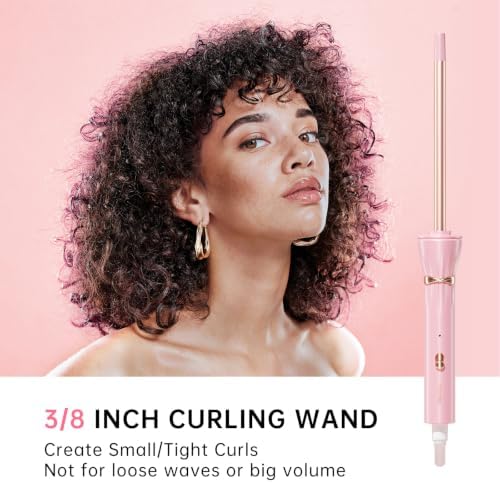 Hahahope 3/8 Inch Curling Iron Wand, Small Ceramic Curler Barrel Tiny, Pink - Image 2