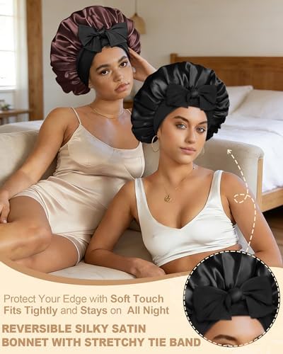AWAYTR Double Layer Satin Bonnet for Women, Reversible Sleep Hair Wrap - Image 2