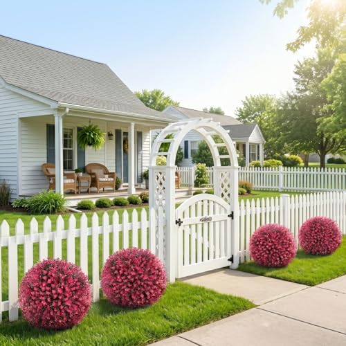 Artificial Red Eucalyptus Topiary Ball Tree, Set of 2 Fake Boxwood Bushes Shrubs with Ground Spike, UV Resistant Faux Evergreen Trees Ball for Front Porch Planters Outdoor Garden Decor - Image 4