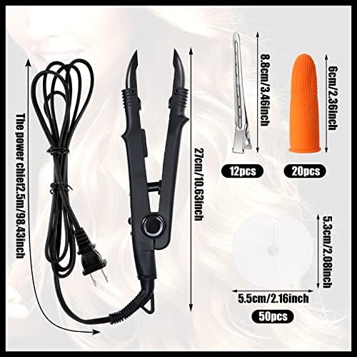 Lothee K Tip Hair Extensions Kit with Heat Iron Finger Protector, Black - Image 2