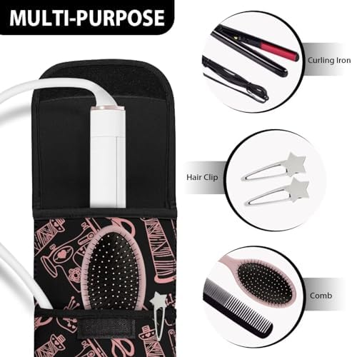 ZOUTAIRONG Curling Iron Cover Bag Heat Resistant Neoprene Universal Curling Iron Cover Sleeve Flat Iron Curling Wand Travel Case Pouch for Travel, Gym, or Home, 15 x 5 Inches Needlework Print - Image 6