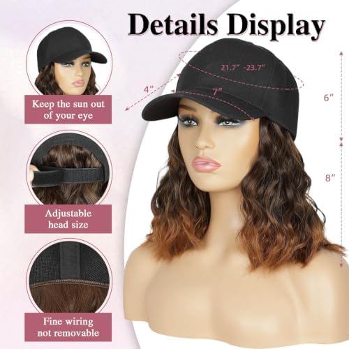HANYUDIE Hat Wig for Women Wig Cap with Curly Hair Extensions Hat with Hair Wave Adjustable Baseball Cap Wigs - Image 3