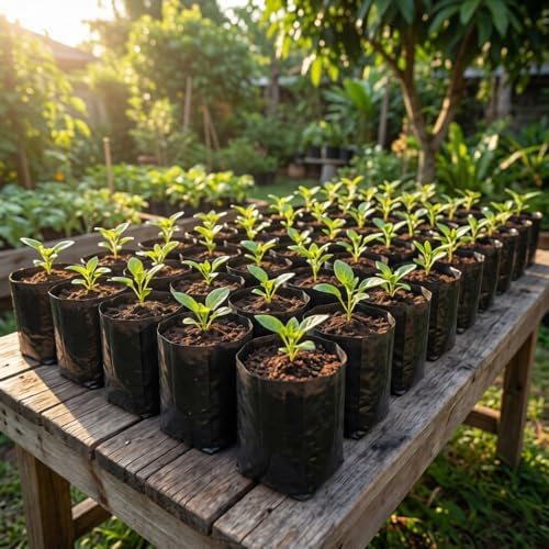 gardtree 3/4 Gallon 100 Pcs Tall Plant Nursery Bags 4.7" x 11.7", Deep Root Plastic Plant Grow Bags Thicken Tree Seedling Pots for Vegetables, Flower, Fruit, Citrus, Nut Trees, Taproot Saplings - Image 5