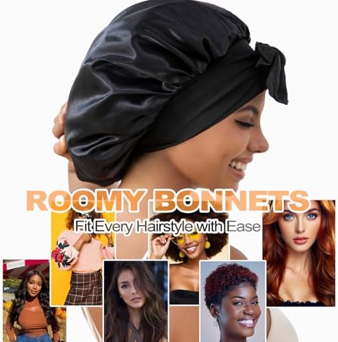 GDTOGRT Satin Silk Bonnet for Sleeping Women - Double Layer Sleep Hair Bonnets Caps for Curly Braid Hair with Tie Band - Image 3