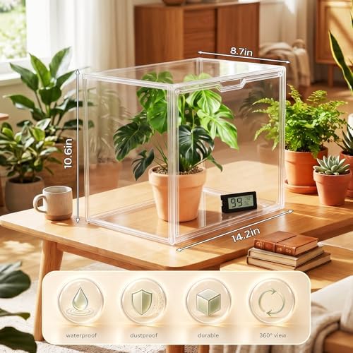 Mini Greenhouse for Indoor, Clear Tabletop Stackable Green House, Portable Acrylic Plant Green House with Magnetic Waterproof Door for Plants Grow Warmer, Seed Starting... - Image 4