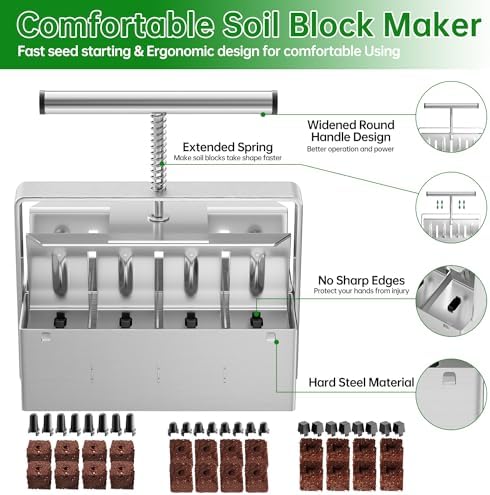 Soil Blocker, 8 Cell Soil Block Maker 2 Inch with 3 Sizes Seed Pins, 2024 Seed Handheld Block Maker with Comfortable Handle, Garden Blocking Tools for Seedings, Cuttings, Greenhouses - Image 3