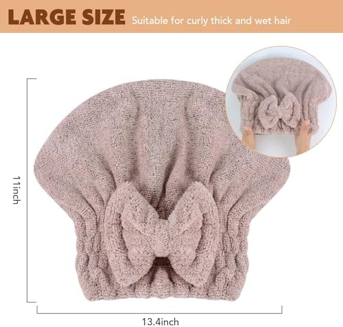 SUNLAND Large Microfiber Hair Drying Caps with Bow Knot 2 Pack Brown - Image 5