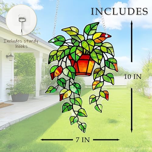 Plant Suncatcher Glass, Stained Glass Suncatcher Plant Window Hanging, Unique Nature Lover Gifts Leaf Ideas - Image 3
