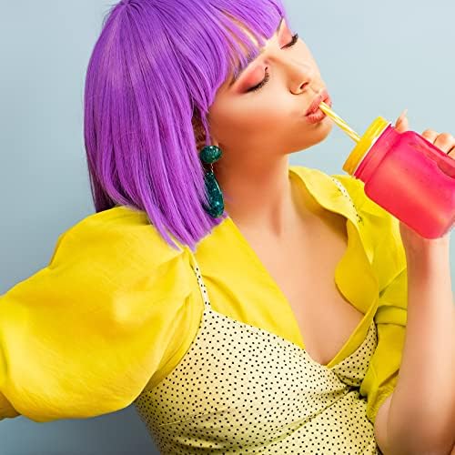 MIAHART Purple Short Bob Wig and Sunglass Set, Neon Colored Wigs Sunglass Pack Costume Colorful Cosplay Wigs Daily Party Hairpieces for Bachelorette Neon Party Favors Halloween Decorations Supplies - Image 5
