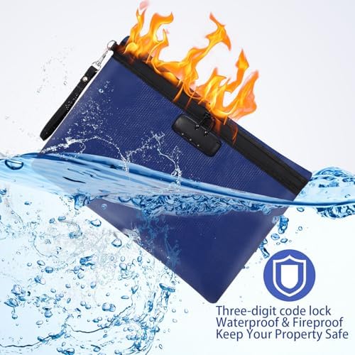 Nezyo 2 Pcs Fireproof Document Bag with Lock, Waterproof Money Pouch,Blue - Image 3