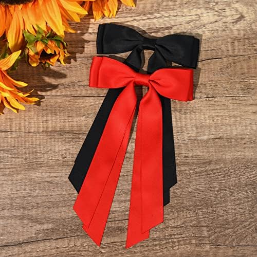 2PCS Silky Satin Hair Bows Hair Clip Black Red Hair Ribbon Ponytail Holder Accessories Slides Metal Clips Hair Bow for Women Girls Toddlers Teens Kids - Image 6