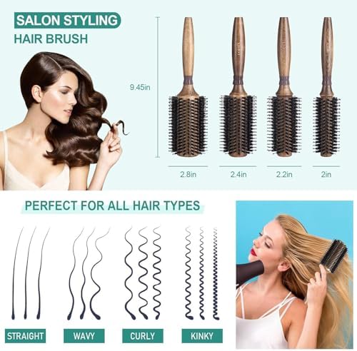 Round Brush for Blow Drying, LORSEX Boar Bristle Hair brush for Women Men, Round Hairbrush for Add Shine/Volume, Minimize Damage (2.4Inch) - Image 3