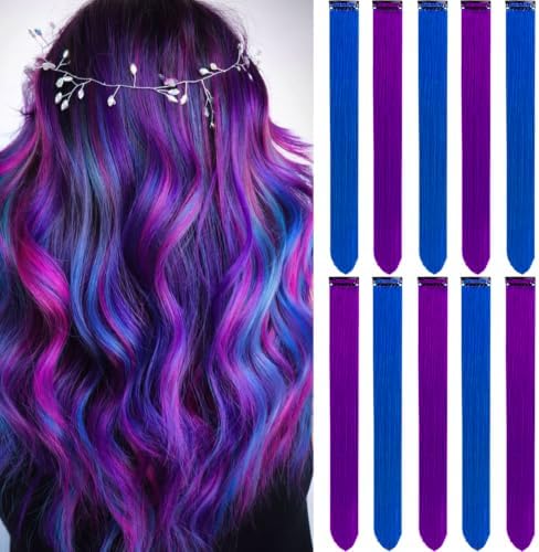 Colored Purple Hair Extensions Clip in Synthetic Hairpieces 10 PCS by LADYAMZ