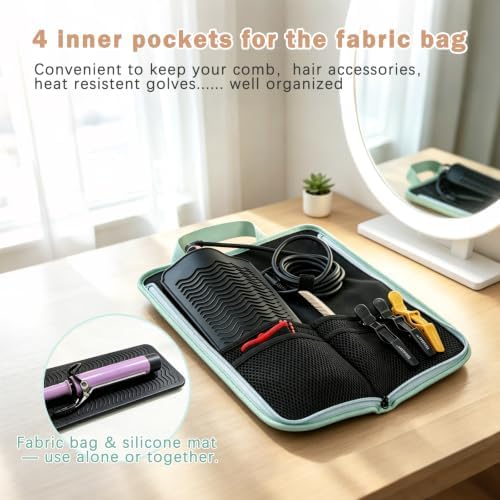 WK IEASON 2 Pieces Curling Iron Travel Bag Case Heat Mat for Hair Tools - Image 4