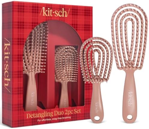 Kitsch Flexi Flow Duo Detangler Brush, Hair Brushes For Women - Terracotta by Kitsch