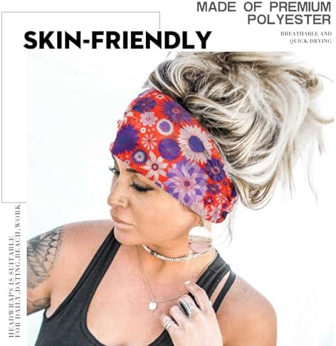Olbye Wide Boho Headbands Floral Stretch Head Wraps Bohemian African Turban Hairbands Knotted Bandana Headband Yoga Running Head Scarfs Workout Hair Accessories for Women 4Pcs (Floral, 9.4 * 5.9'') - Image 3